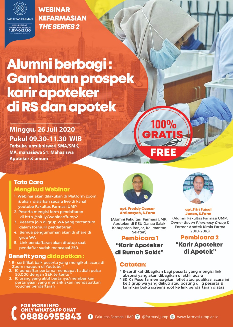 [Video] Webinar Kefarmasian The Series 2, Alumni Berbagi : Gambaran Prospek Karir Apoteker di RS dan Apotek